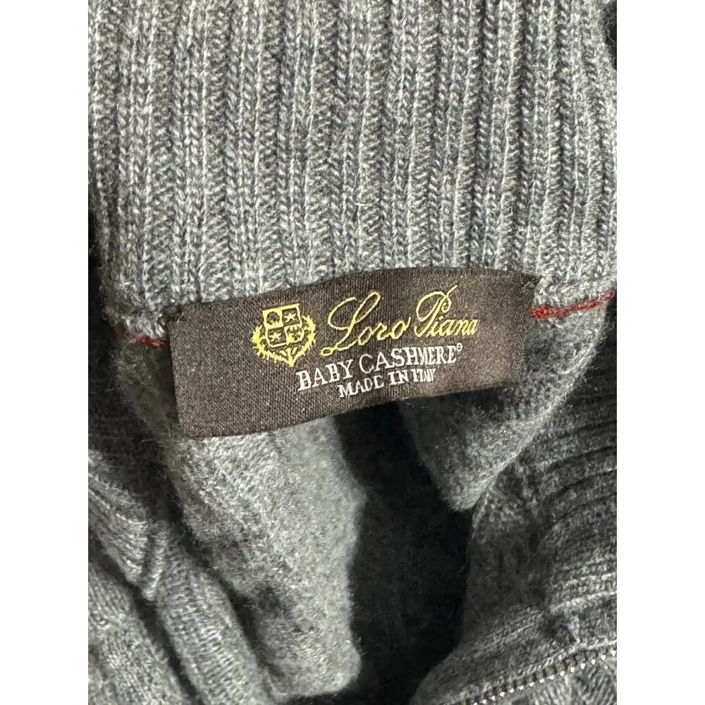 Loro Piana Baby Cashmere Treccia Cable Knit Quarter Zip Sweater Gray Men Size 54